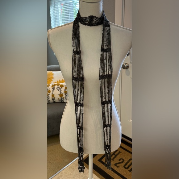 Elegant Gray Beaded Scarf Belt Accessory - Picture 1 of 5